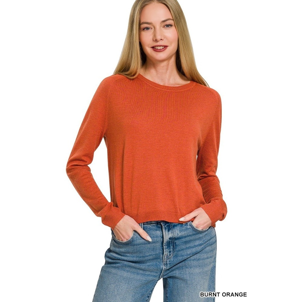 Zenana Lightweight Wool Blend Round Neck Sweater - Large